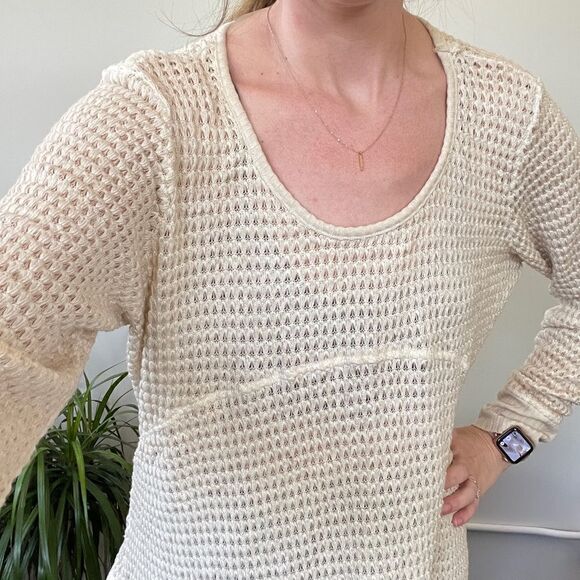 One World Cobble Knit Pullover Sweater Sand Semi-Sheer L - Picture 10 of 11